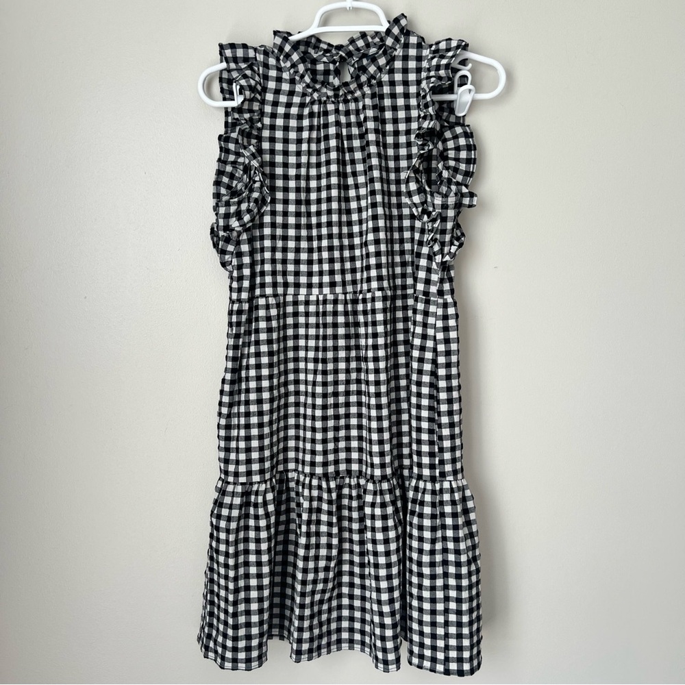 Maeve by Anthropologie Black White Gingham Ruffle Dress Size XS
